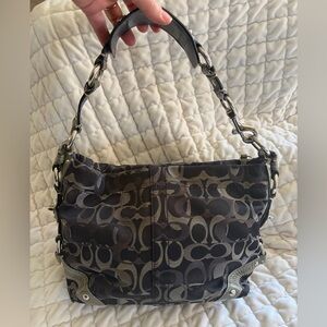 Coach Black and Gray Signature Jacquard Shoulder Bag